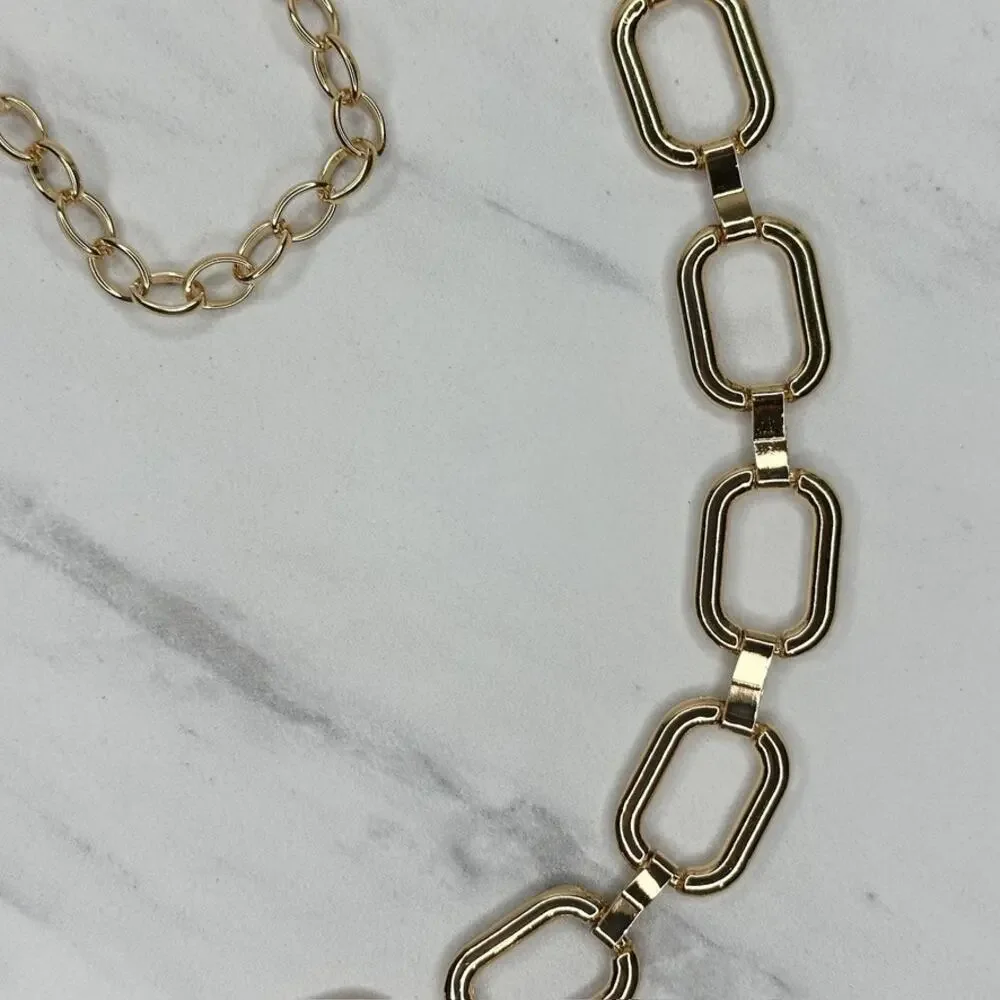 Gold Tone Metal Rectangular Chain Link Belt One Size (OS) ✨
